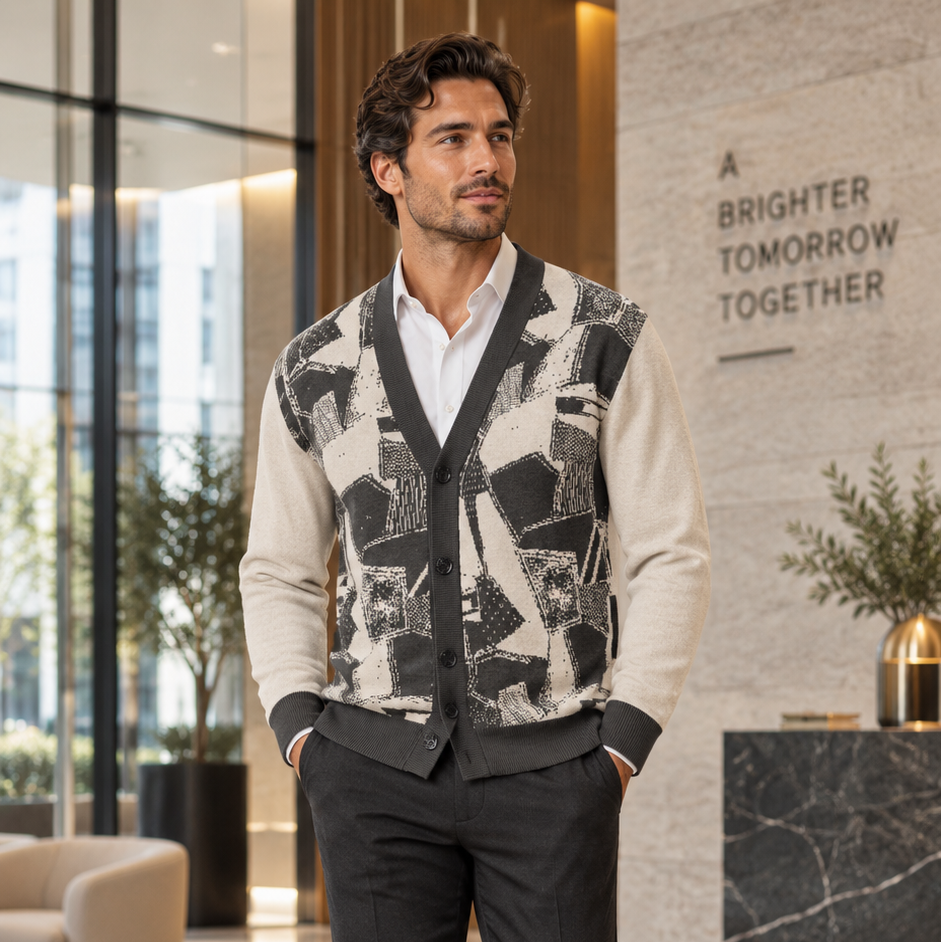 Green Beige Abstract Graphic Coat