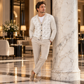 White Cream Geometric Knitted Coat