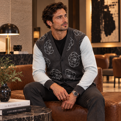 Sky Charcoal Bloom Knitted Coat