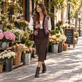 Burgundy Cream Wild Floral Knitted Sweater Coat