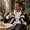 Noir Wave Jacquard Knitted Sweater Coat
