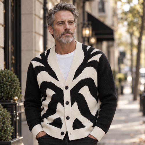Noir Wave Jacquard Knitted Sweater Coat