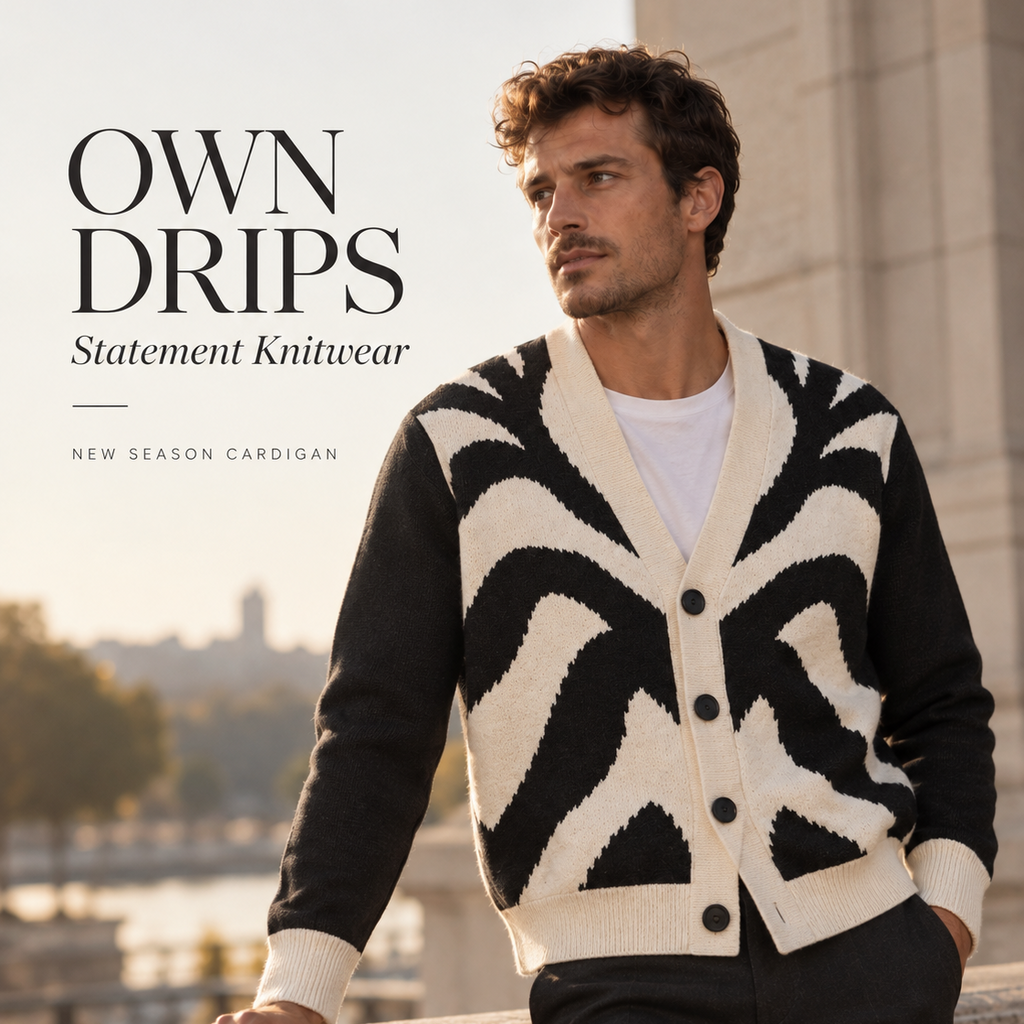 Noir Wave Jacquard Knitted Sweater Coat