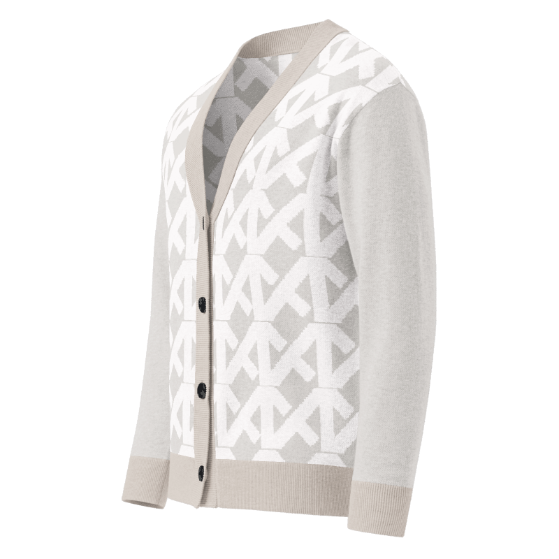 White Cream Geometric Knitted Coat